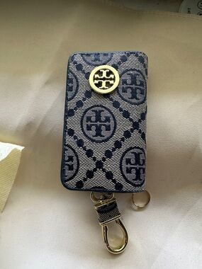 Tory Burch Navy and Gold Logo Key Wallet Phone Case